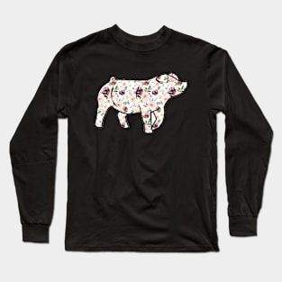 Watercolor Floral Pig Silhouette 1 - NOT FOR RESALE WITHOUT PERMISSION Long Sleeve T-Shirt